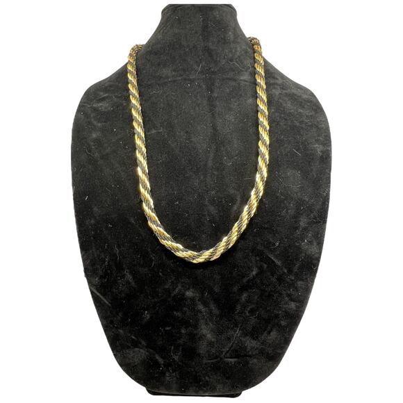 Vintage Twisted Rope Chain Necklace Black & Gold Braided Cord Statement 31" Long - Picture 2 of 6